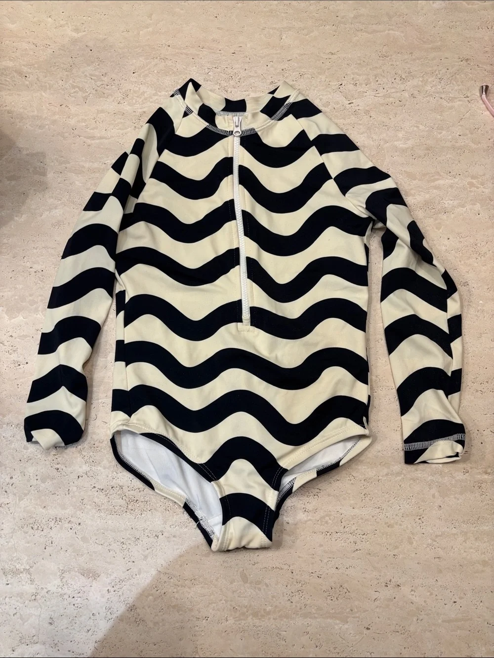 Hanna Andersson Black and Cream Wave One-Piece Swimsuit